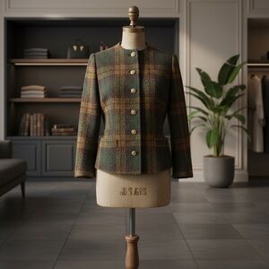 Celine Plaid Blazer - Green and Brown